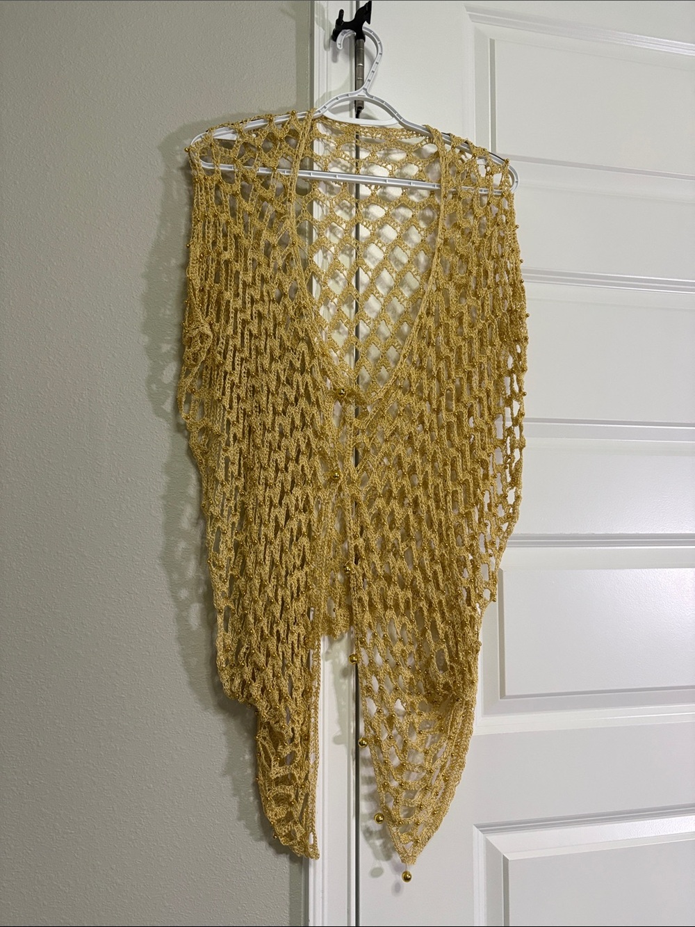 Open-Knit Golden Crochet Vest - Women's Layering Piece
